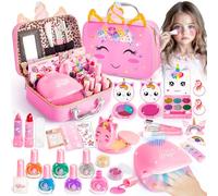Hohosunlar Trucchi Bambina Set, 31 Pezzi Atossico e Lavabile Valigetta Trucchi Bambini, Atelier Unghie con Smalti e Macchina Asciugasmalto Giochi Natale Compleanno Regalo Ragazza 3 4 5 6 7 8 9 10 Anni