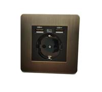 Hohota Retro 86 Tipo Leva in metallo antico spazzolato bronzo verde 1-4 Gang Interruttore a levetta for lampada da parete a 2 vie Pannello in acciaio inossidabile(2 USB EU Socket)