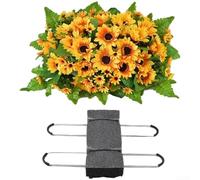 HOHOVYVY Corona di girasole artificiale in poliestere e plastica, composizione floreale realistica per tomba, decorazione del cimitero o occasione commemorativa (giallo)