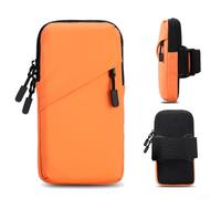 HOHOVYVY Custodia per cellulare da corsa, in nylon leggero, per bicicletta e corsa, con doppia camera, portatile, come cinturino per braccio o polso, cinghia antiscivolo, 18,5 x 9,5 cm (arancione)