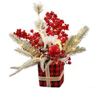 HOHOVYVY Decorazioni natalizie Composizione Floreale Con Luci Pigne Artificiali E Rami Decorazione In Legno E Plastica (A)