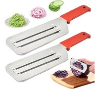 HOIDOKLY Coltello trituratore in acciaio inossidabile, affettatrice a doppio strato, trituratore per cavoli, lame affilate, taglierina julienne resistente, facile da pulire (rosso, confezione da 2)