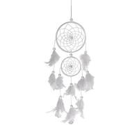 HOIER Acchiappasogni, realizzato a mano, con piume, decorazione della Boemia, per camera da letto, matrimonio, decorazione da parete per ragazze, regalo per bambini, bianco