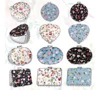 HOINCO 12PCS Mini Specchi per Trucco Vintage Portatili, 4 Stili Specchio Floreale Tascabile Compatto Specchio per Trucco Pieghevole Specchio Ingranditore Compatto Specchietti di Bellezza Portatili
