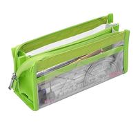hoinya Astuccio trasparente, astuccio trasparente per esame, astuccio di grande capacità, con 6 scomparti, astuccio per matite fisso, portapenne per ufficio, scuola, Verde, Borsa da scuola