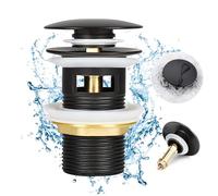 HOISGEAR Scarico Lavabo Bagno con Troppopieno, Piletta Bidet Click Clack Ottone Tappo di Scarico Lavabo Universal G1 1/4" Piletta Lavabo Bagno Valvola Pop Up per lavandino Bidet Vasca, Nero Opaco