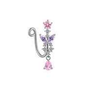Hoisy 18G 1,0x10mm Acciaio Inossidabile Naso Stud Senza Piercing Donna, Farfalla con Goccia d'acqua Zirconia Cubica, Piercing Septum Rosa Argento Donna