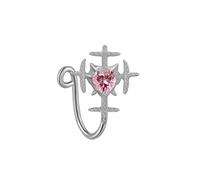 Hoisy 18G 1,0x10mm Acciaio Inossidabile Senza Piercing Stud Naso Uomo, Croce con Cuore Zirconia Cubica, Nostril Piercing Rosa Argento