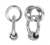 Hoisy 2 Pezzi Pendenti Dilatatori, Piercing Orecchio Acciaio Inossidabile Tunnel 8mm(0G) Argento con Cerchio