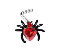 Hoisy 20G 0,8x7mm Stud Naso Piercing Piccolo Acciaio Inossidabile Uomo, Forma Ragno con Cuore Zirconio Cubique, Piccolo Naso Piercing Uomo Argento Nero Rosso