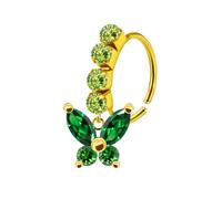 Hoisy 20G 0,8x8mm Anello per il Naso Piercing Acciaio Inossidabile Donna, Cerchio e Farfalla con Zirconio Cubique, Piercing per Naso Verde Oro