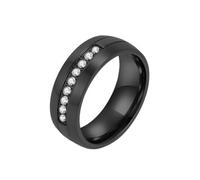 Hoisy Anelli con Incisione Personalizzabile Acciaio Inossidabile per Uomo Moderno, Rotondo 8MM con Zirconia Cubica Anello Uomo Nero Matrimonio, Taglia 20(60mm)