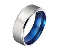Hoisy Anelli con Incisioni Titanio per Unisex Elegante, 8MM Rotondo Spazzolato Bicolore Anello in Blu Argento per Matrimonio Uomo, Misura 27(67mm)