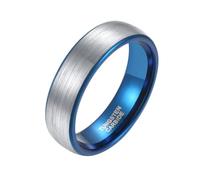 Hoisy Anelli di Inciso Tungsteno per Unisex, 6MM Rotondo Spazzolato Blu Argento Anello Fidanzamento Uomo, Misura 25(65mm)