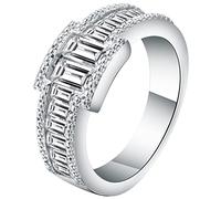 Hoisy Anelli Donna Elegante, Anello di Fidanzamento Finto con Baguette Cubic Zirconia Eternity D'Argento Baguette Taglia 20