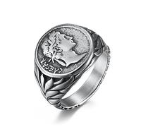 Hoisy Anelli Fidanzamento Per Uomo, Anello Uomo Color Argento Impero Romano Cesare Magno D'Argento Misura 20
