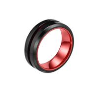 Hoisy Anelli Incisione Personalizzata Lega Acciaio Inossidabile Uomo Moderno, 8MM Rotondo con Scanalature Anello Nero Rosso Uomo Promessa, Taglia 12(52mm)