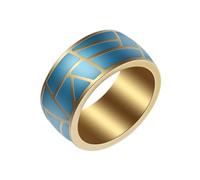 Hoisy Anello Acciaio Inossidabile con Incisioni per Unisex, 9.6MM Rotondo con Modello Geometrico Anello per Fidanzamento Uomo Oro Blu, Misura 20(60mm)
