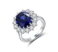 Hoisy Anello da donna in argento 925 con fiore da 6,84 ct, con zaffiro blu, fedi nuziali per fidanzata, moglie, madre, 48 (15.3), Zaffiro creato, Zaffiro sintetico