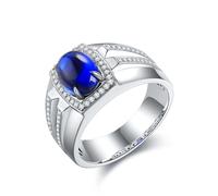 Hoisy Anello da uomo in argento 925 con zaffiro da 2,86 ct, anello blu per matrimonio, per fidanzata, moglie, madre, 13 (16,9), Zaffiro creato, Zaffiro sintetico