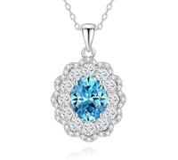 Hoisy Collana Oro Bianco 14 Carati Donna con Pendente, Fiore e Ovale con Smeraldo Sintetico da 3ct e Moissanite, Collana Pendente Verde Argento Fidanzamento