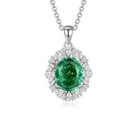 Hoisy Collana Oro Bianco 14K 585 Donna Ciondolo, Fiore e Ovale con Smeraldo Sintetico e Moissanite, Collana Donna Verde Argento con Pendenti