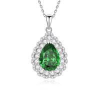 Hoisy Collana Oro Bianco 14Kt 585 per Ciondolo Donna, Goccia d'acqua con Smeraldo Sintetico e Moissanite, Collana Verde Argento con Ciondolo