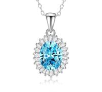 Hoisy Collana Oro Bianco 18 Carati con Pendente Donna, Fiore e Ovale con Citrina da 2,5ct e Moissanite, Collana di Giallo Argento