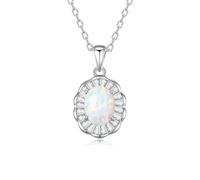 Hoisy Collana Oro Bianco 18 K 750 Ciondolo Donna, Fiore e Ovale con Opale e Moissanite, Collana Argento con Pendente