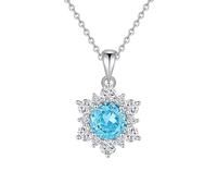 Hoisy Collana per Ciondolo Oro Bianco 14 K Donna, Fiore con Acquamarina Sintetica e Moissanite, Collana Pendente Donna Blu Argento