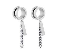 Hoisy Confezione da 2 Dilatatori per Orecchie, Dilatatori Orecchie Set 22mm(7/8 inch), Arrotonda con Catena e Rettangolo, Acciaio Inossidabile, Argento