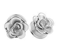 Hoisy Confezione da 2 Dilatatori, Set Orecchini Dilatatori 12mm(1/2 inch), Fiore, Acciaio Inossidabile, Argento