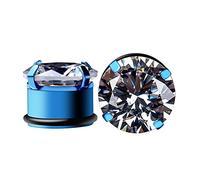 Hoisy Confezione da 2 Pezzi Dilatatori per Orecchie, Set Dilatatori Lobo Plug 5mm(4G), Rotonda Zirconia Cubica, Acciaio Inossidabile, Blu
