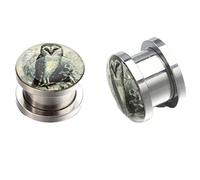 Hoisy Dilatatori Confezione da 2 Pezzi, Set Dilatatori Lobo Plug 5mm(4G), Modello di Gufo, Acciaio Inossidabile, Argento