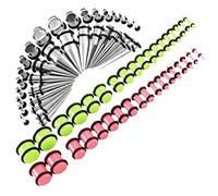 Hoisy Dilatatori per Orecchie Confezione da 72, 1.6mm-10mm(14G-00G) Set Dilatatori Lobi, Set Piercing Orecchio Cono e Rotondo, Acciaio Inossidabile, Rosa Verde