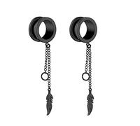 Hoisy Dilatatori per Orecchie Set da 2, 18mm(11/16 inch) Tunnel Orecchie, Rotondo con Catena e Foglia, Acciaio Inossidabile, Nero