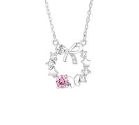 Hoisy Oro Bianco 9 K Collane Pendente Donna, Fiocco Farfalla Stella con Zaffiro Rosa Sintetico, Collana di Fidanzamento Rosa Argento