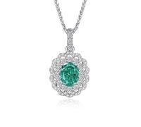 Hoisy Platino 950 Collane Pendente Donna, Fiore e Ovale con Paraiba Creata da 2ct e Moissanite, Catenina Collana Verde Argento