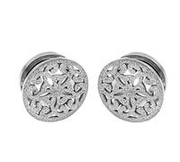 Hoisy Set da 2 Dilatatori per Orecchie, Tunnel Dilatatore Set 14mm(9/16 inch), Rotondo con Fiore Cavo, Acciaio Inossidabile, Argento