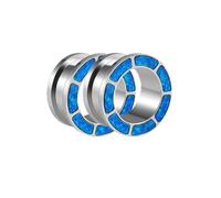 Hoisy Set da 2 Pezzi Dilatatori per Orecchie, 12mm(1/2 inch) Dilatatori Lobo Set Tunnel, Rotondo Cavo con Opale, Acciaio Inossidabile, Blu Argento