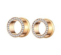 Hoisy Set da 2 Pezzi Dilatatori per Orecchie, Dilatatori Lobo Kit 8mm(0G), Rotonda Zirconia Cubica, Acciaio Inossidabile, Oro