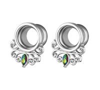 Hoisy Set di 1 coppia di dilatatori a forma di fiore, in acciaio inox, con cristalli, 6 - 12 mm, 12mm (1/2"), Zirconia cubica, Zirconia