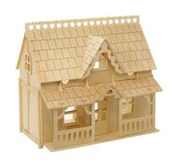 Hoite Casa delle bambole in legno, grande casa con portico completo, modello di assemblaggio tridimensionale in legno 3D, costruzione fai da te fatta a mano