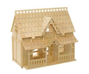 Hoite Casa delle bambole in legno, grande casa con portico completo, modello di assemblaggio tridimensionale in legno 3D, costruzione fai da te fatta a mano