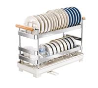 Hoiweqr Scolapiatti da Lavello in Acciaio Inox, 2 Livelli Sgocciolatoio per Piani con Drenaggio, Scolapiatti da Appoggio in Metallo, con Vassoio Antigoccia E Ugello A Spirale, Scolapiatti da Lavello