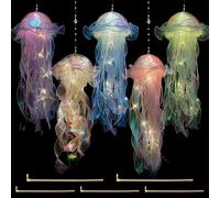 Hojalis 5 luci a forma di medusa, lampada da appendere a forma di medusa, luce notturna creativa a forma di pesce gelatina, lanterna a forma di sirena, medusa, luce da giardino per feste a tema oceano
