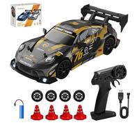 Hojalis Macchina Telecomandata Drift, RC Drift Car 1:24, 20 km/h 2.4G 4WD Telecomando Mini RC Car con Luce LED, Mini Auto da Drift Telecomandata con 4 Blocchi Stradali, per Adulti Bambini