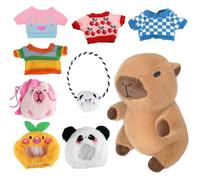 Hojalis Peluche Capibara, Simpatico Capybara Peluche de 25 cm, Peluche Capybara Bambola 9 pezzi set con Vestiti e Accessori, Decorazione per La Casa a Forma di Capybara Plush per il Soggiorno