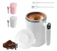 Hojalis Tazza Auto-Commovente, Miscelatore magnetico automatico 400ml-Mescolante con Display Della Temperatura, Tazza Magnetica Automatica, Miscelatore elettrico della per Caffè, Latte, Cacao (Bianco)