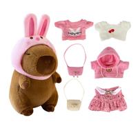 Hojalis Vesti giocattoli Capibara, Simpatico Peluche Capibara de 25 cm, Morbidi Capibara Peluche 9 pezzi set con Vestiti e Accessori, Decorazione per La Casa a Forma di Capybara Plush per il Soggiorno